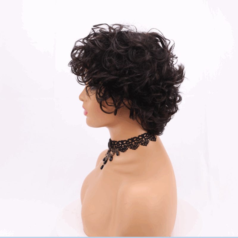 6 Inches / Short Pixie Wholesale Machine Made Non Lace Glueless Wigs 100% Unprocessed Raw Brazilian Virgin Human Hair Short Curly Pixie Cut Wigs