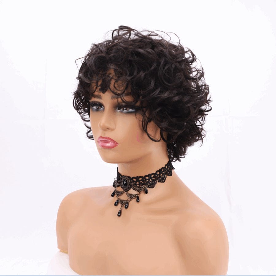 6 Inches / Short Pixie Wholesale Machine Made Non Lace Glueless Wigs 100% Unprocessed Raw Brazilian Virgin Human Hair Short Curly Pixie Cut Wigs