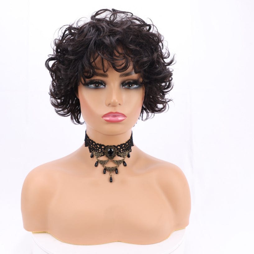 6 Inches / Short Pixie Wholesale Machine Made Non Lace Glueless Wigs 100% Unprocessed Raw Brazilian Virgin Human Hair Short Curly Pixie Cut Wigs