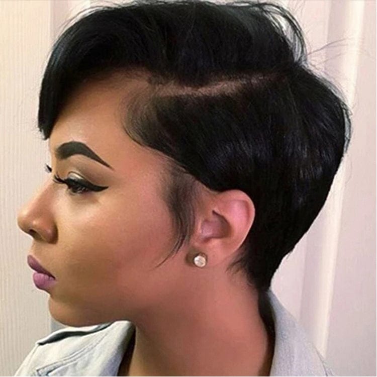 6 Inches / Straight Short Straight BOB Wigs Pixie Cut Brazilian Remy Human Hair Wigs For Black Woman, Human Hair Lace Front Wigs