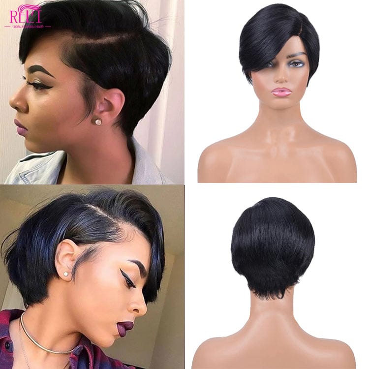 6 Inches / Straight Short Straight BOB Wigs Pixie Cut Brazilian Remy Human Hair Wigs For Black Woman, Human Hair Lace Front Wigs