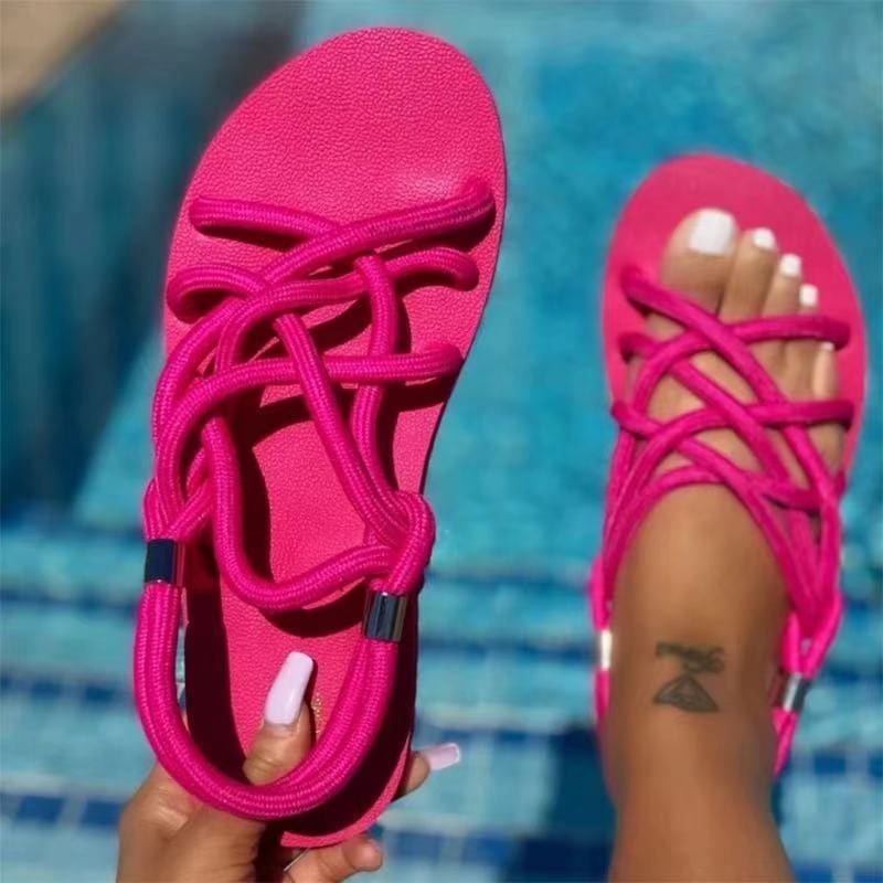 6 / Pink Sandal Wholesale Luxury Beach Women Slides Rope Sandals Summer Flat Slipper Shoes