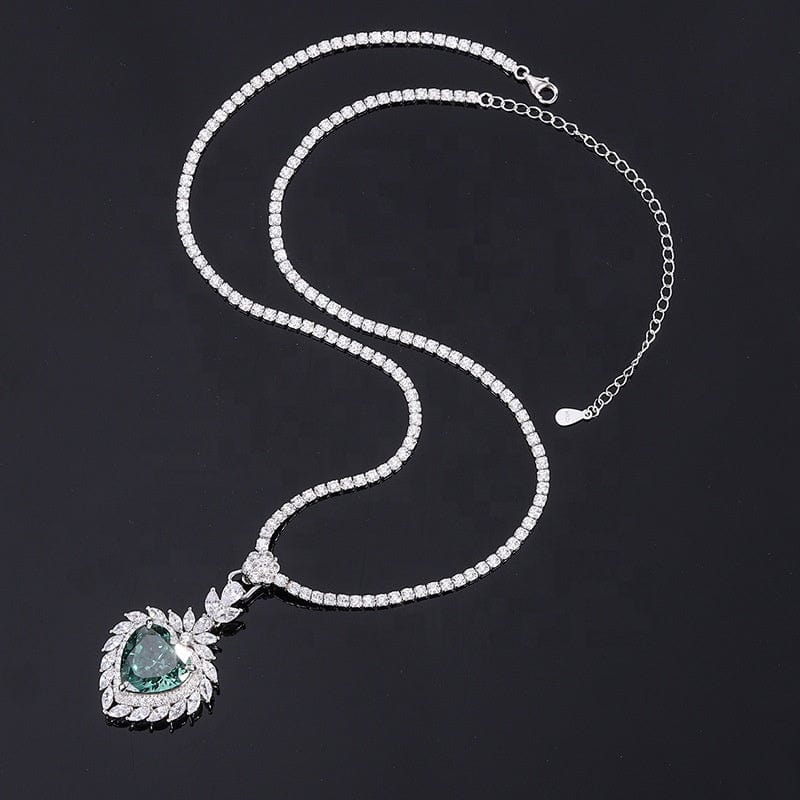 6 / stone chain necklace Fancy Radiant Cut Heart Jewelry Set Luxury 100% S925 Sterling Silver Mint Green CZ Ring Necklace Wedding Jewelry Sets