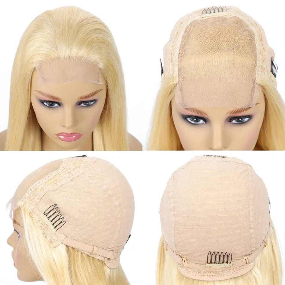 613# Blonde Straight Human Hair Lace Closure Wigs