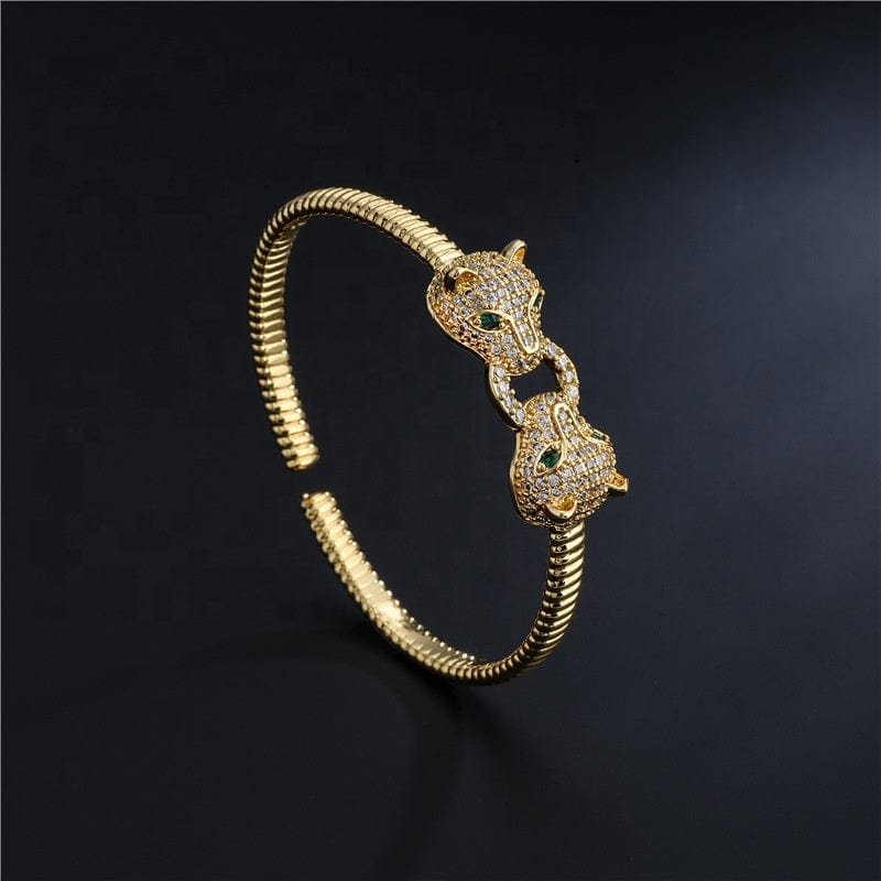 6cm / Gold shanghai Hot sell Women's Fashion Leopard Head 18K Real Gold Plated Micro Paved Zircon Bracelet Opening Adjustable Cuff Bangle