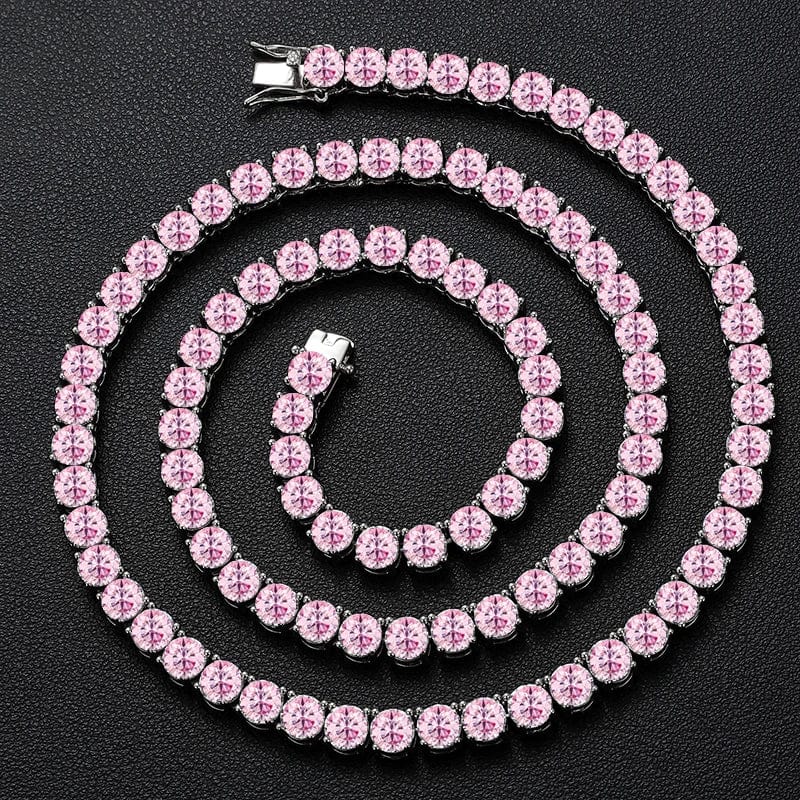 6inch / 3mm-Pink Fresh Item Iced Out Jewelry Fashion 3mm Green Round Cut VVS Moissanite Diamond Clustered Tennis Chain Necklace For Women