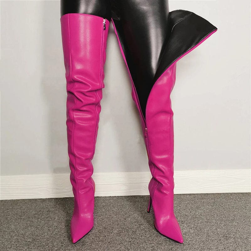 7-7.5 / boots 7 XZ294 Plus Size Over Knee Boots Ladies Fashion High Heel Thigh High Leather Boots