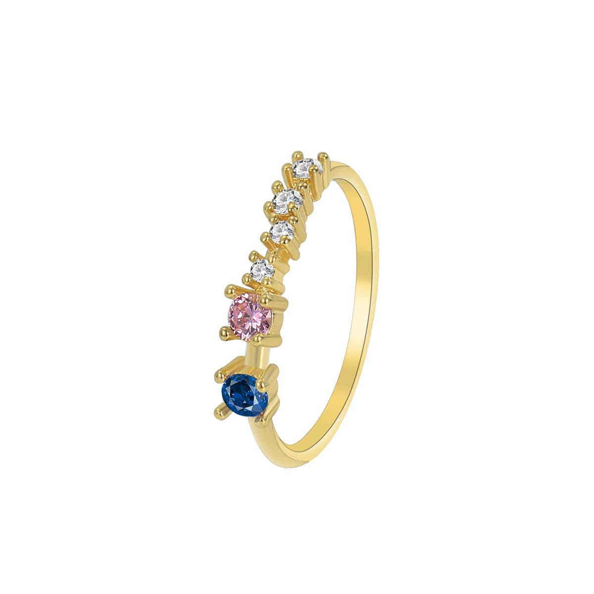 7 / Gold-CYR0292 New blue pink double zircon ring brass gold plated light luxury index finger ring