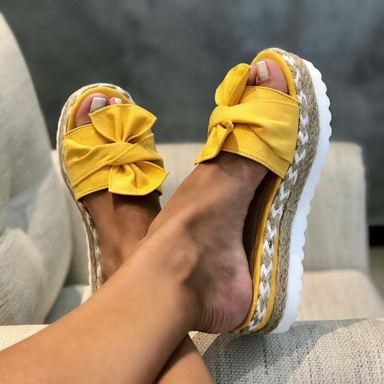 7 / Yellow TX493 New Style beautiful bow sandals summer shoes for girls women flat sandals slippers for ladies