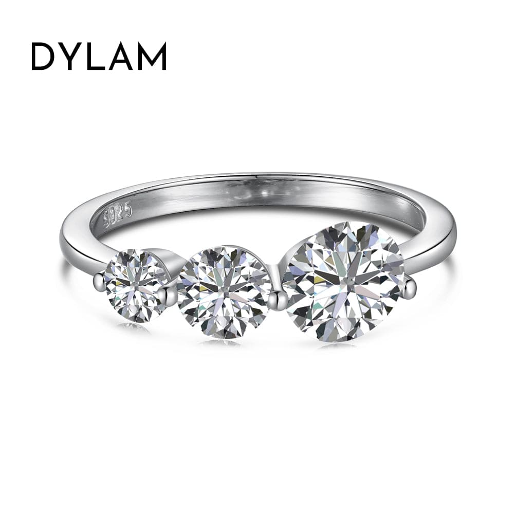 8 / DY120820-S-W-WH Dylam Simplicity Design S925 Silver Rhodium Plated 3 Stone 5A CZ Cubic Zirconia Bar Rings for Women Bridal Wedding Dress Up