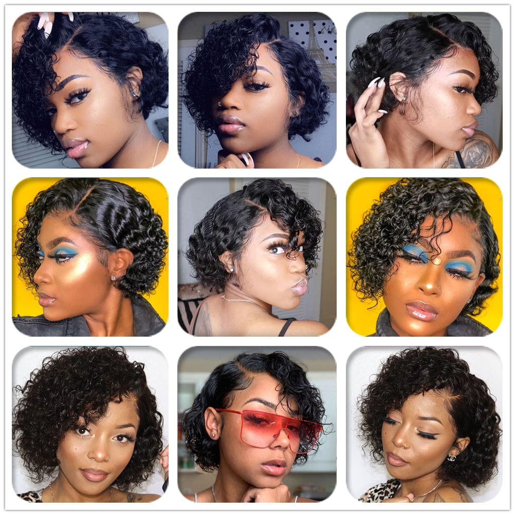 8 Inch Brazilian Vrigin Remy Short Pixie Cut Lace Front Human Hai Bob Wigs for Black Women