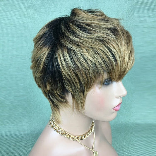 8 Inches / 1b/27(No lace wig ) Pixie Cut wig Black 1b/27 Honey Blonde Short Virgin Human Hair None lace Machine made wigs