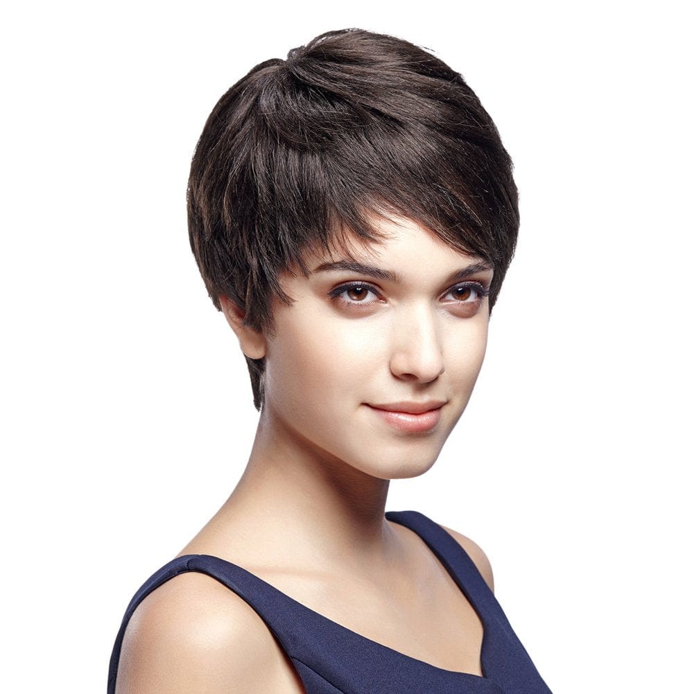 8 Inches / #1b Rebecca Cute Short Pixie Brazilian Human Hair Bob Wig With Bangs 100% Human Hair Natural wave Wigs for Black Women