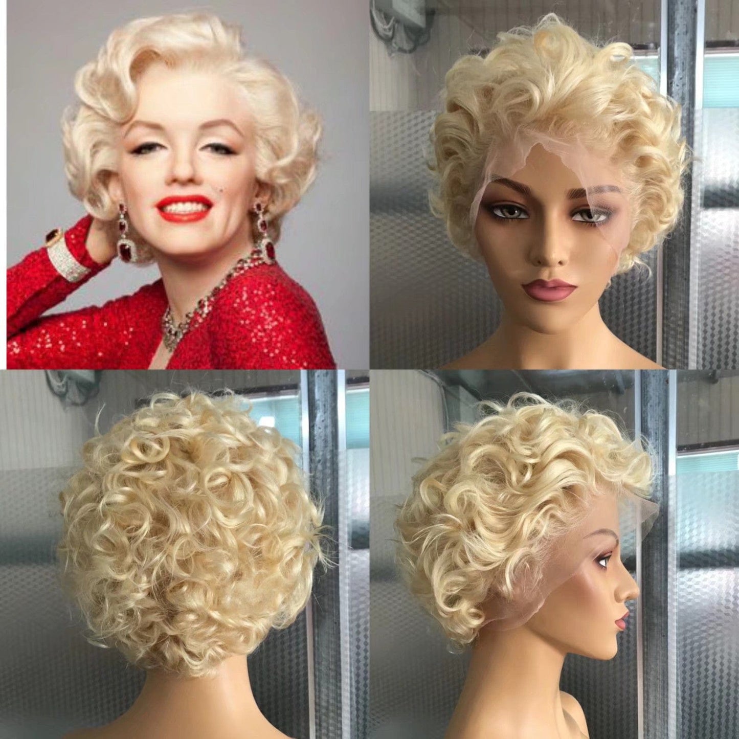 8 Inches / #613 FYX Pixie Cut Wig Short Bob Curly Lace Frontal Human Hair Wig Peruvian 100% Remy Hair