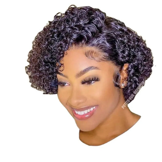 8 Inches / 8in 180% Density Short Pixie Cut Curly Wig