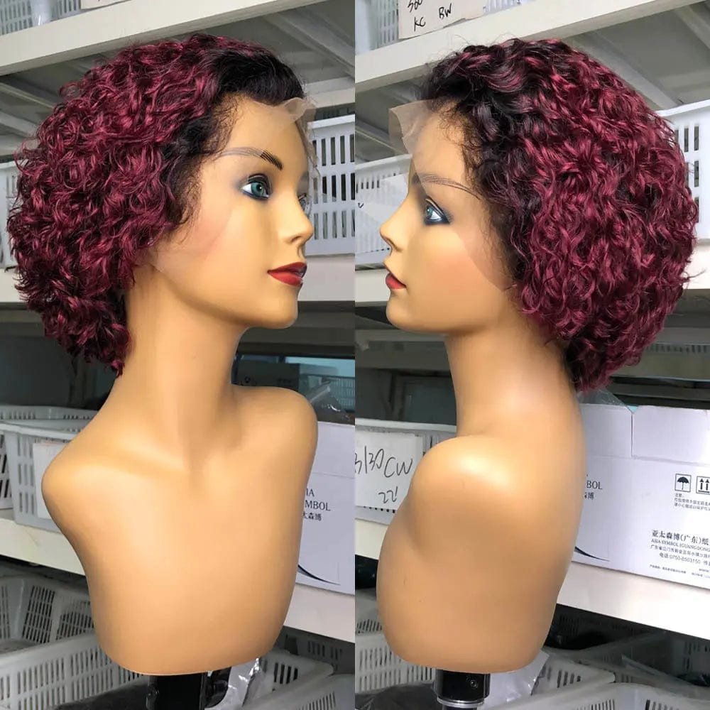 8 Inches / 99j Pixie Cut Short Curly Bob 99J Burgundy Raw