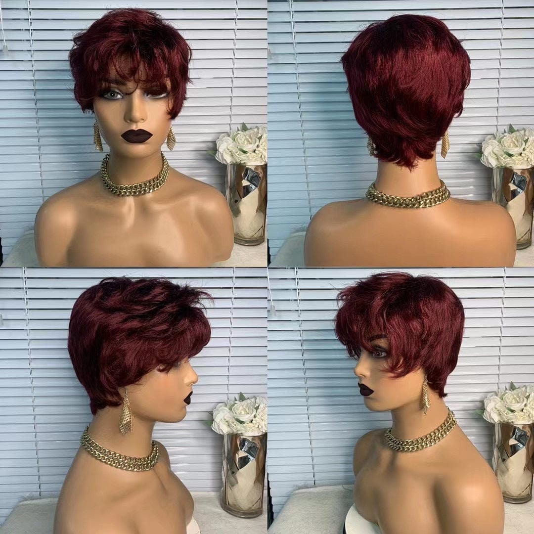 8 Inches / 99j Wholesale Price Short Pixie Cut Bob 99J Burgundy Raw Indian Virgin Cuticle Aligned Hair Wigs for Black Women 180% Density