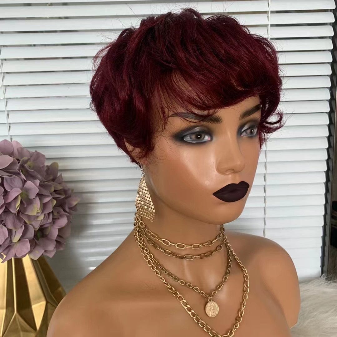 8 Inches / 99j Wholesale Price Short Pixie Cut Bob 99J Burgundy Raw Indian Virgin Cuticle Aligned Hair Wigs for Black Women 180% Density