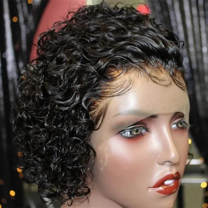 8 Inches / #Black Curly Short Pixie Cut Curly Wigs Pre Plucked Natural Hairline Brazilian Human Virgin Hair 13*4 Lace Front Wigs