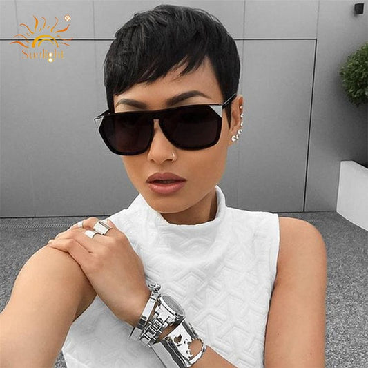 8 Inches / Black Wholesale New Sunlight hair pixie cut short hair wigs 150 density 100 % brazilian indian human hair straight bob wig short wig