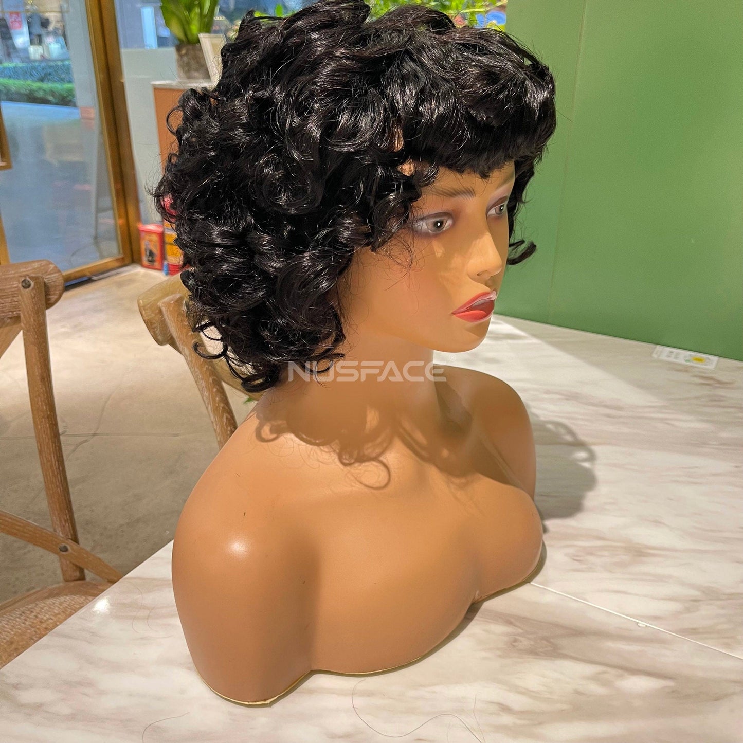 8 Inches / Black Wholesales Fumi Super Double Drawn Afro Short Bob Loose Curly Wigs With Bang Human Hair Brazilian Rose Curl Fringe Wigs