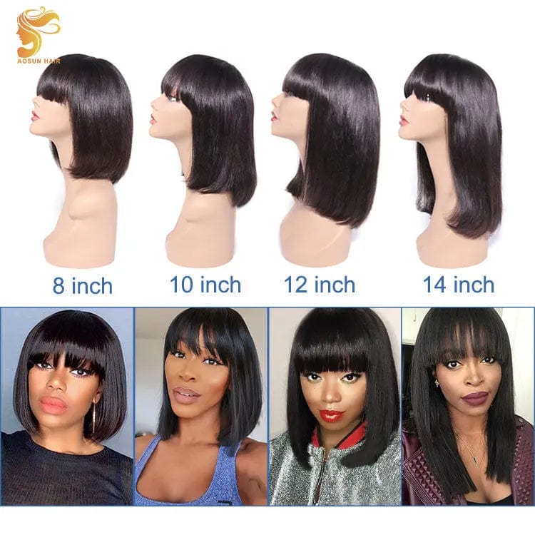 8 Inches / bob wig with bangs Sisi Beauty Human Hair Peruvian Bob Wigs