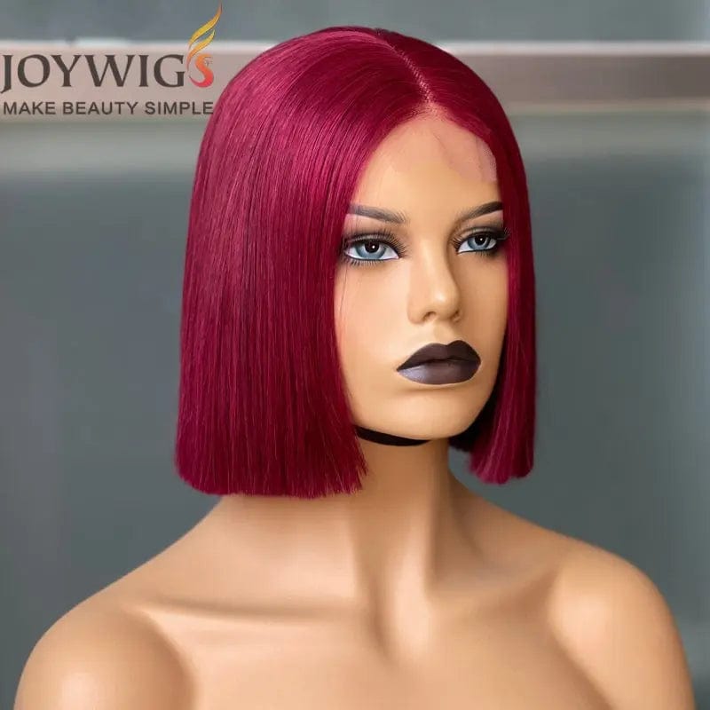 8 Inches / Burgundy Joywigs 2022 Hot Selling 8inch 180% Blunt Cut