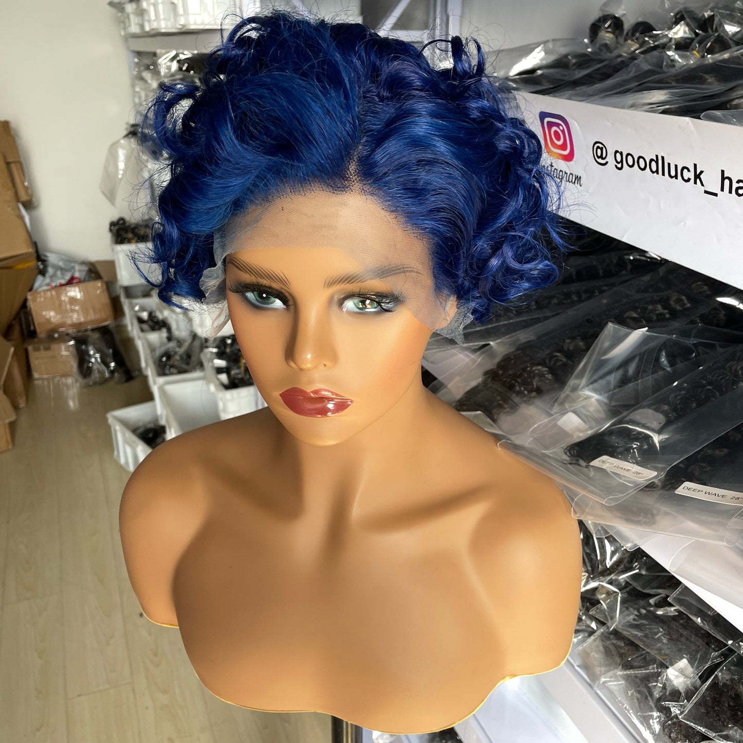 8 Inches / Dark blue Goodluck Perruque Brazilian Short Pixie Cut Curly Ombre 613 Lace Front Wig For Black Women Human Hair Pixie Curls Pixie Wigs