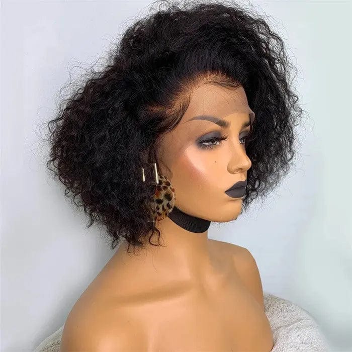 8 Inches / Dark Brown Hot Selling Dark Brown Short Bob Pixie Curly Wigs Cuticle Aligned Virgin Hair Lace Front Wig