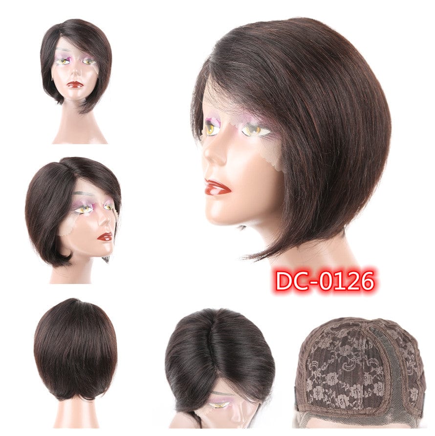 8 Inches / DC-0126 8 Inch Brazilian Vrigin Remy Short Pixie Cut Lace Front Human Hai Bob Wigs for Black Women