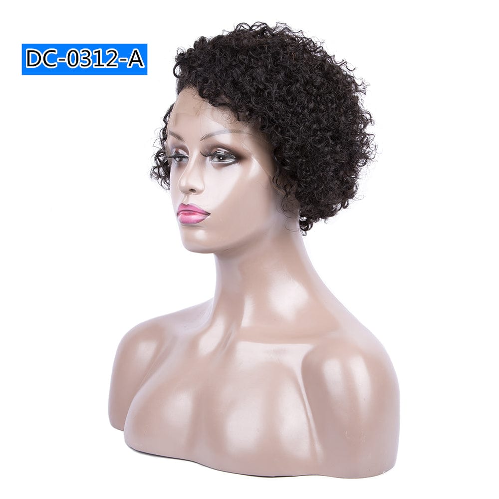 8 Inches / DC-0312-A 8 Inch Brazilian Vrigin Remy Short Pixie Cut Lace Front Human Hai Bob Wigs for Black Women