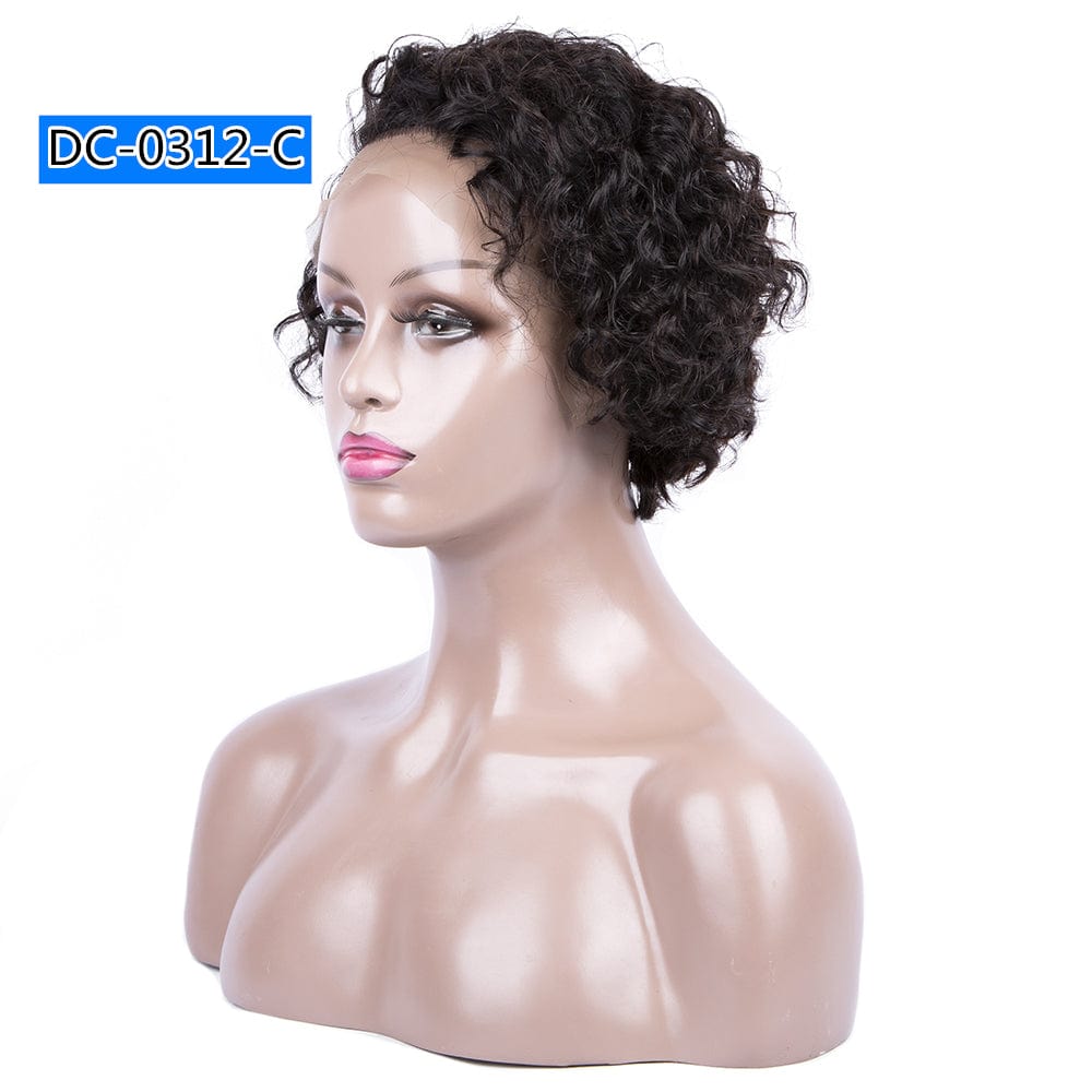 8 Inches / DC-0312-C 8 Inch Brazilian Vrigin Remy Short Pixie Cut Lace Front Human Hai Bob Wigs for Black Women