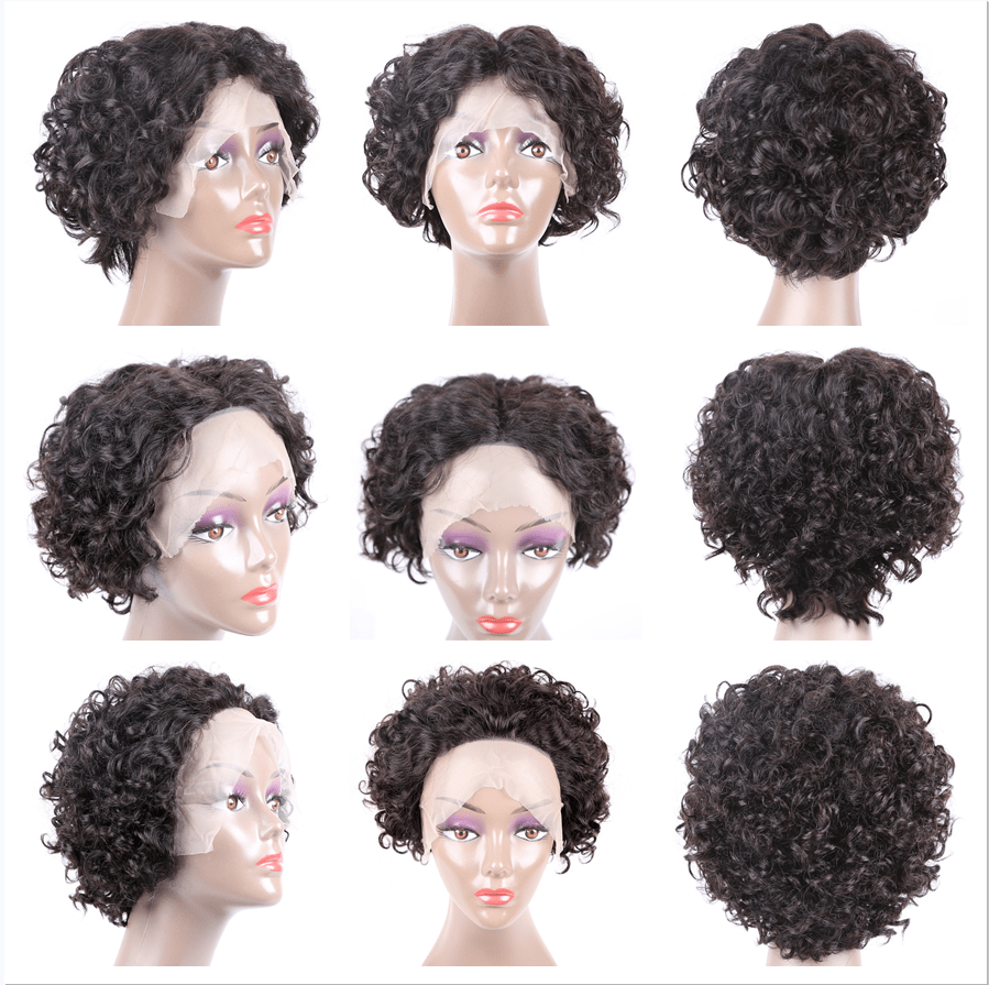 8 Inches / DC-0513-A 8 Inch Brazilian Vrigin Remy Short Pixie Cut Lace Front Human Hai Bob Wigs for Black Women