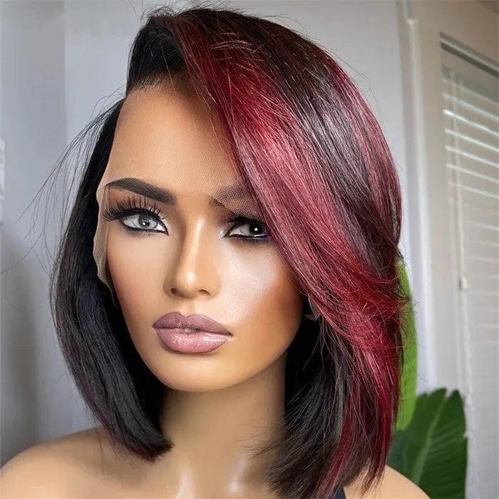 8 Inches / Highlight Burgundy Hot Selling Bob Wig Highlight Burgundy Silky Straight Brazilian Human Hair 13*6 Lace Front Wigs