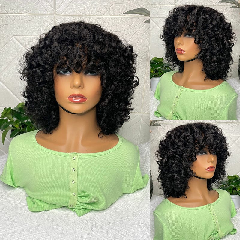 8 Inches / Natural Black 12A Machine Made Wig New Deep Curly Wave