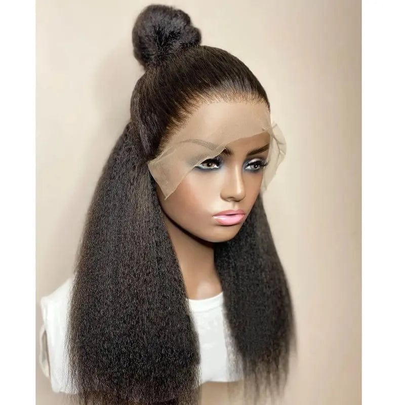 8 Inches / Natural Black Pre Plucked Kinky Yaki Straight Wig Natural Black Cuticle Aligned Virgin Human Hair 13*4 Lace Front Wigs