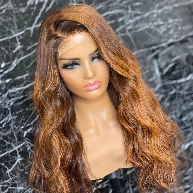 8 Inches / Ombre Brown Top Grade Ombre Highlights Brown Long Wavy Wigs Human Virgin Hair Lace Front Wig