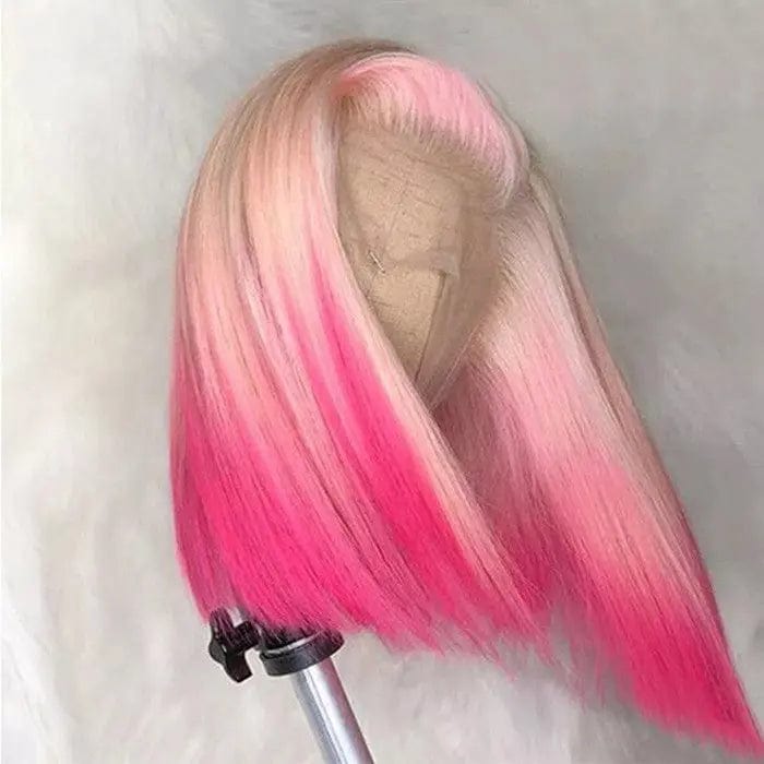 8 Inches / Ombre pink Ombre Pink Lace Wig Straight Bob Human Hair