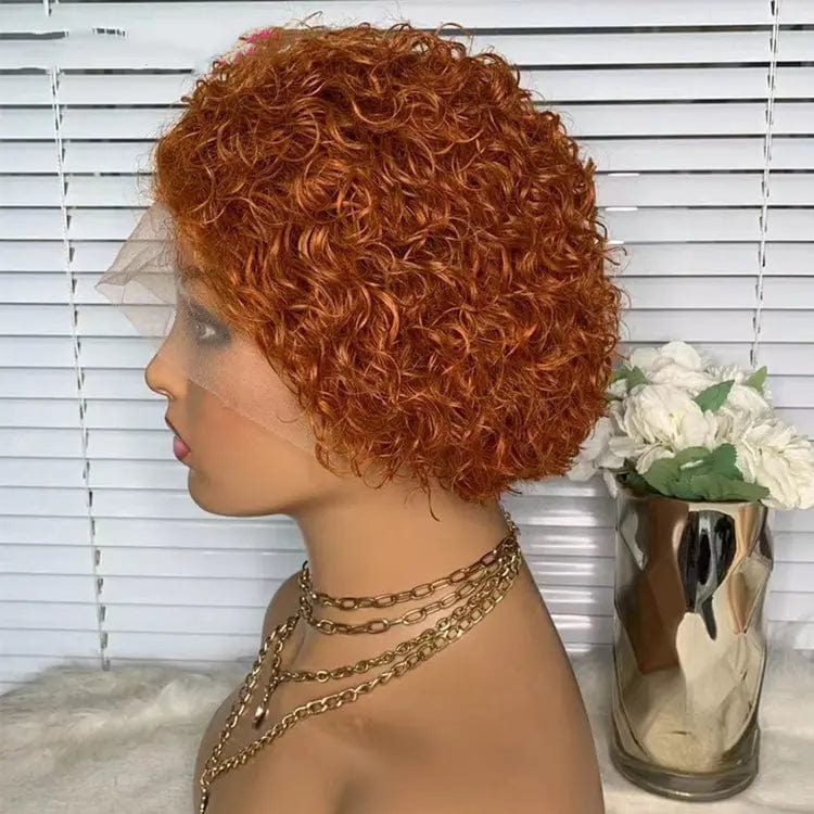 8 Inches / orange(13x4) Pixie Cut Short Water Wave Curly