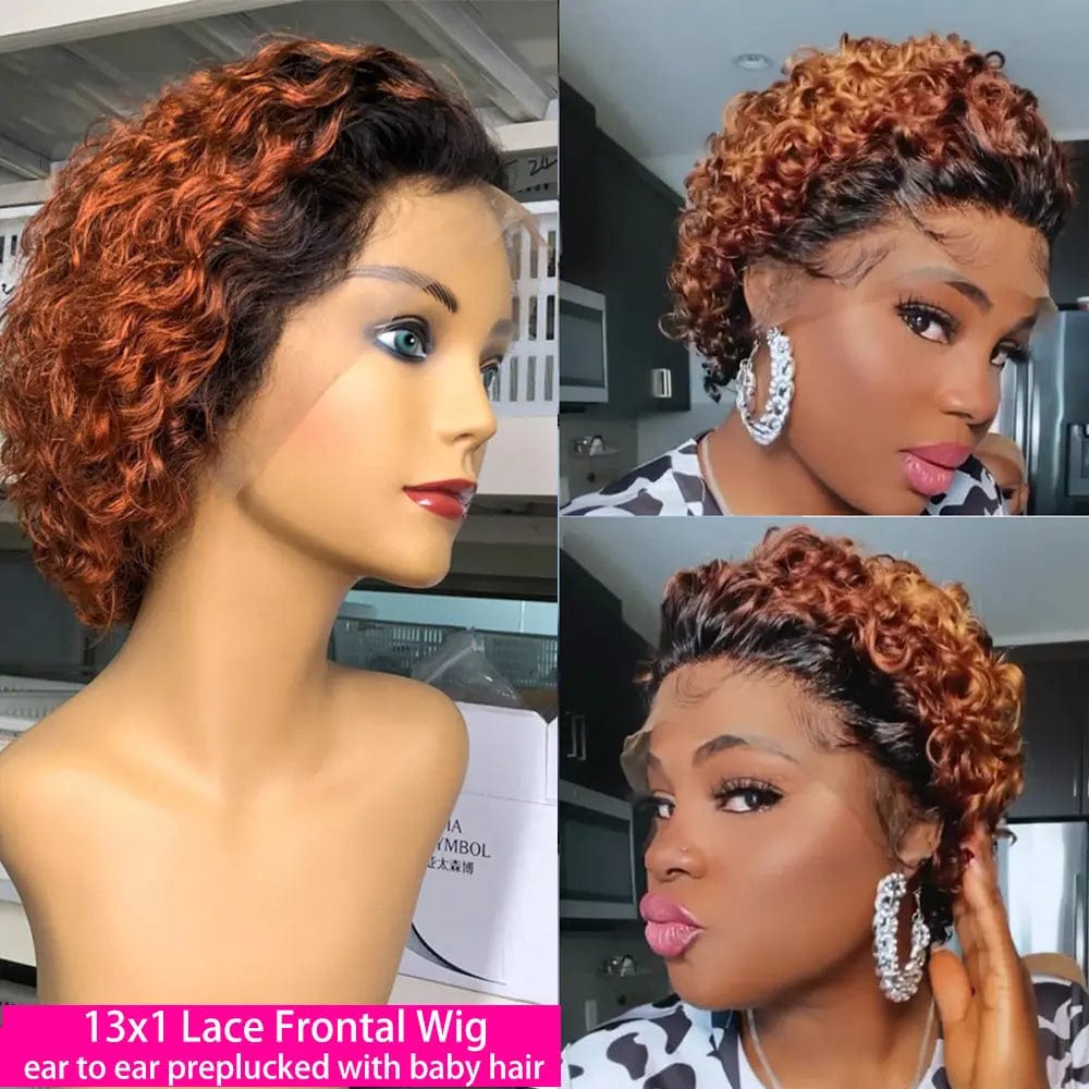 8 Inches / Orange Pixie Cut Short Curly Bob 99J Burgundy Raw