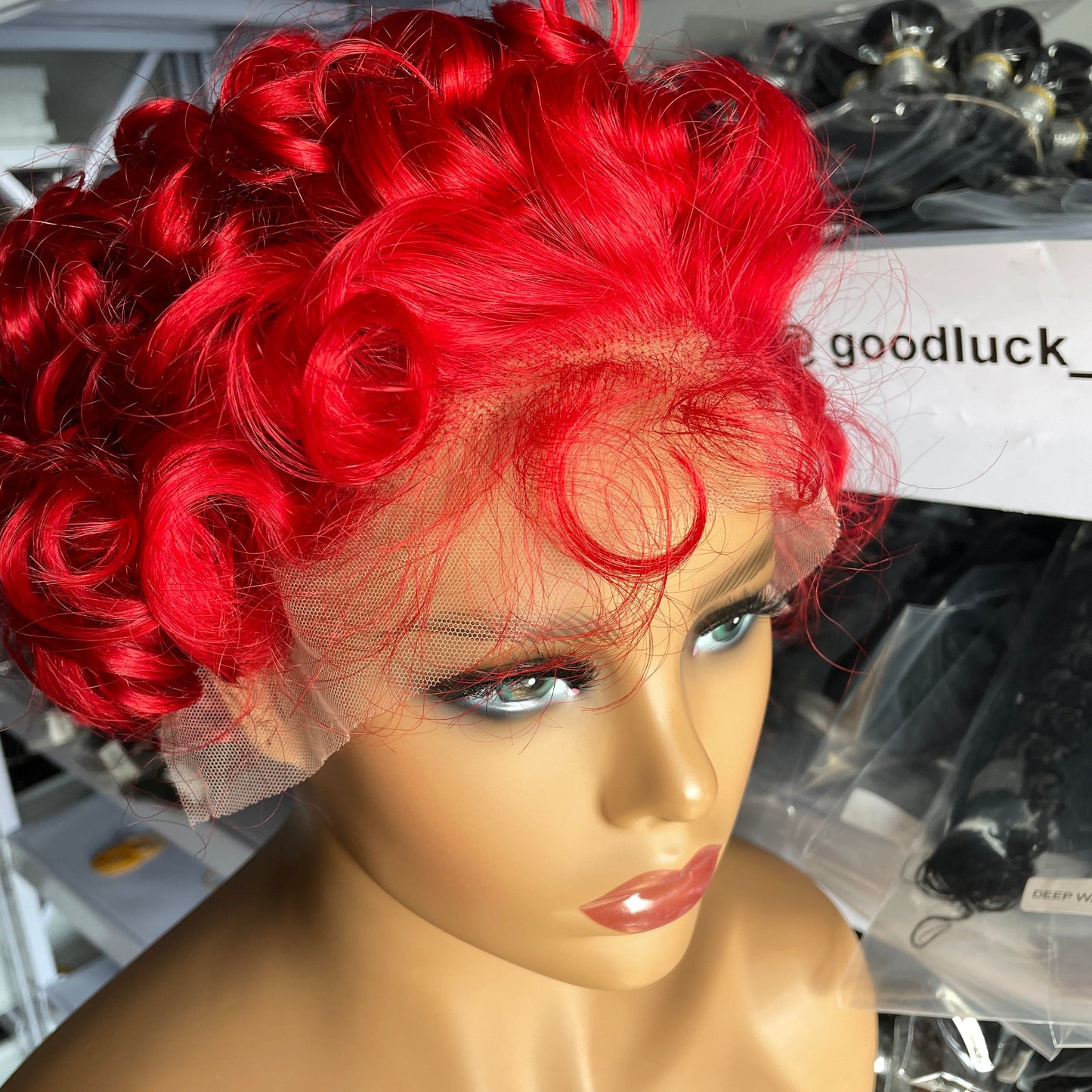 8 Inches / Red Goodluck Perruque Brazilian Short Pixie Cut Curly Ombre 613 Lace Front Wig For Black Women Human Hair Pixie Curls Pixie Wigs