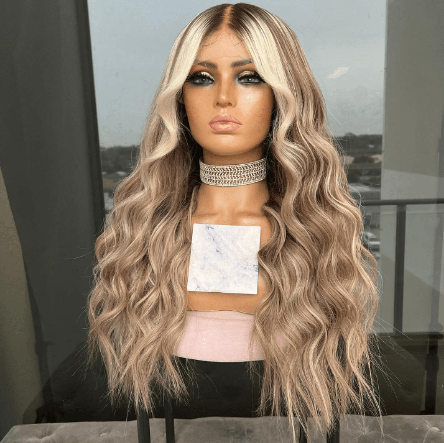 8 Inches / Style#2 HD Wig Ombre Medium Ash Blonde Highlight Light Brown Wave Style Full Virgin Cuticle Human Hair Lace Front Wigs