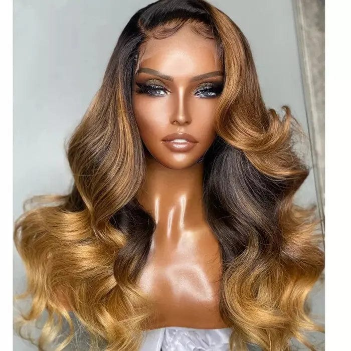 8 Inches / # style1 Exotic Body Wave Gold Brown Highlight Wig Pre Plucked With Baby Hair Vietnam Human Hair Lace Front Wigs