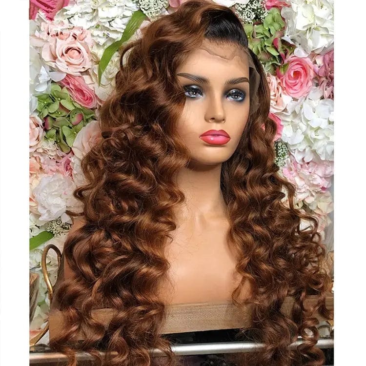 8 Inches / # style1 Pre Plucked High Density Exotic Loose Wave Wig Brown Ombre Bleached Knots Cuticle Aligned Lace Front Wigs