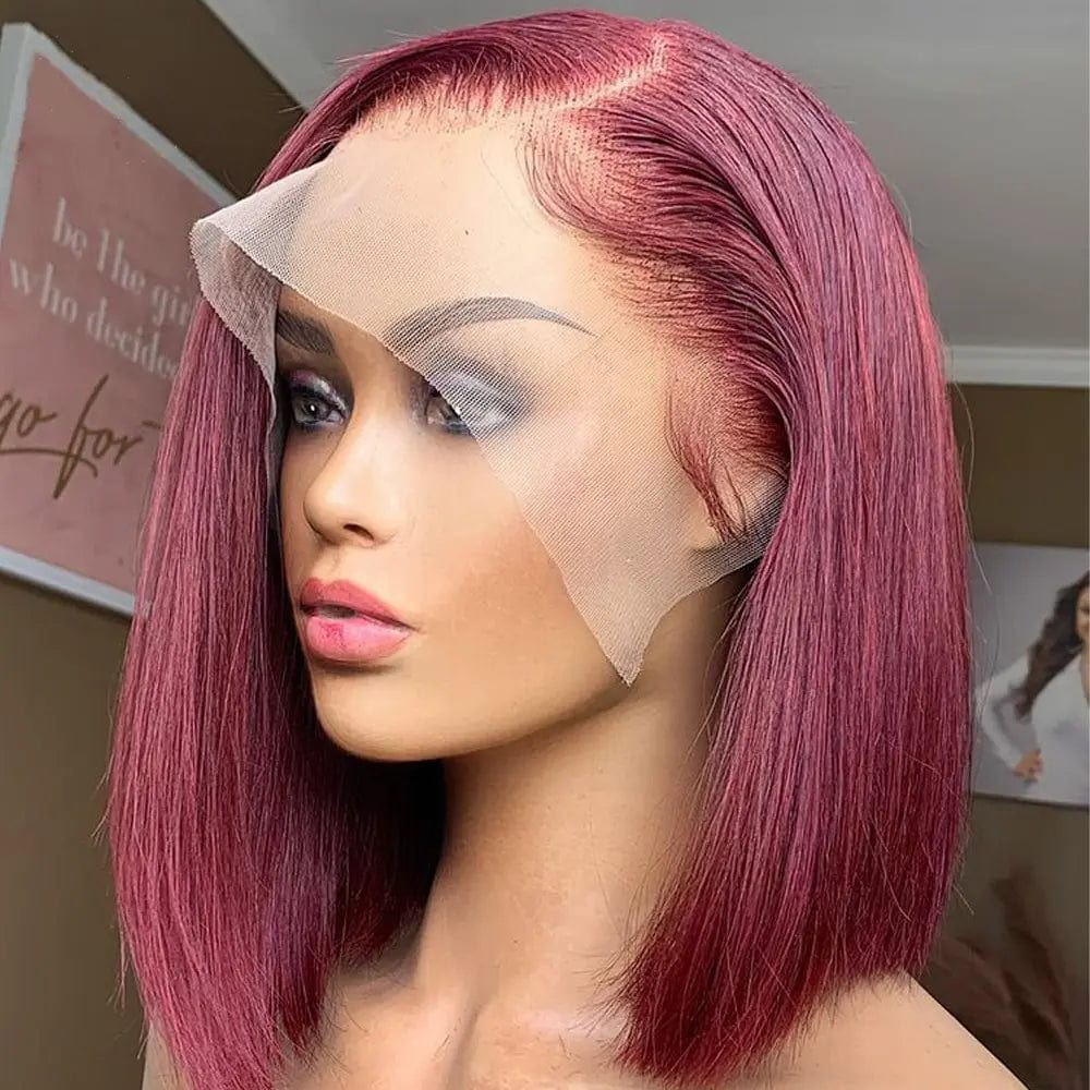 8 Inches / T-part lace wig Hot Selling Short Bob Wig Burgundy Silky Straight Brazilian Human Hair 13*4 Lace Front Wigs