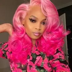 8 Inches / Wave Ombre Pink Ombre Pink Lace Wig Straight Bob Human Hair