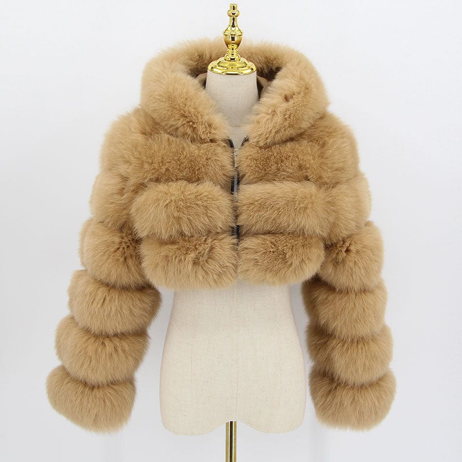 8 XL / Camel Black Friday Sale QIUCHEN- QC20032 new arrival hot sale luxury jacket plus size fluffy real natural fox fur coat with hood