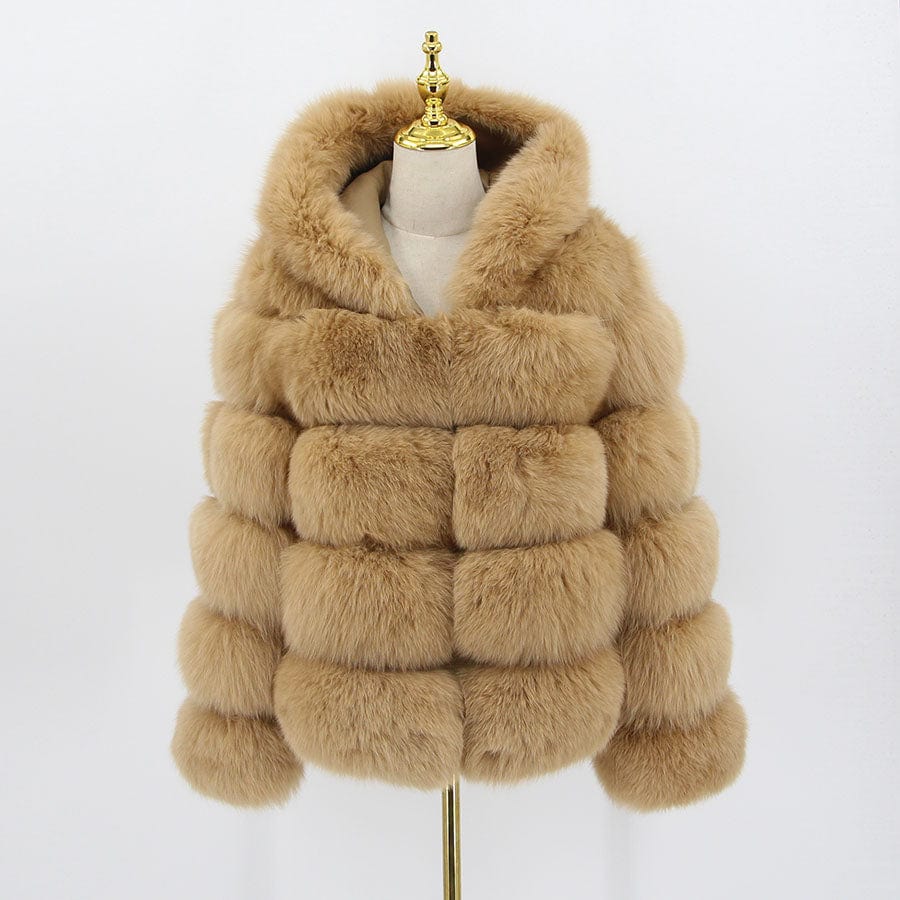 8 XL / camel QIUCHEN-QC8143  arrival thick fur coat real fox fur jacket with hood stand collar outfit hoodies plus size coats fo