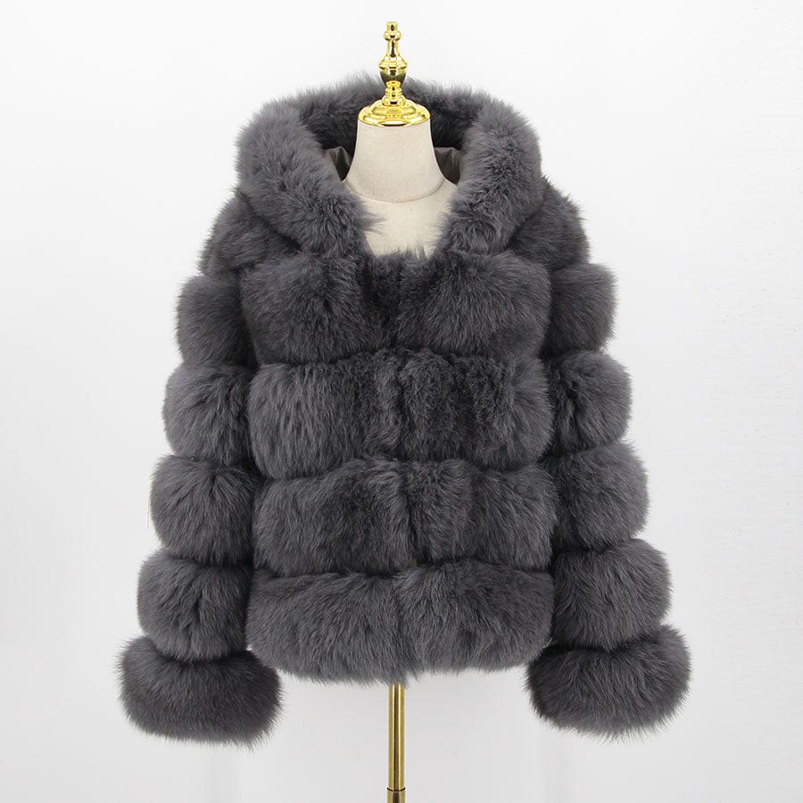 8 XL / cameo QIUCHEN-QC8143  arrival thick fur coat real fox fur jacket with hood stand collar outfit hoodies plus size coats fo