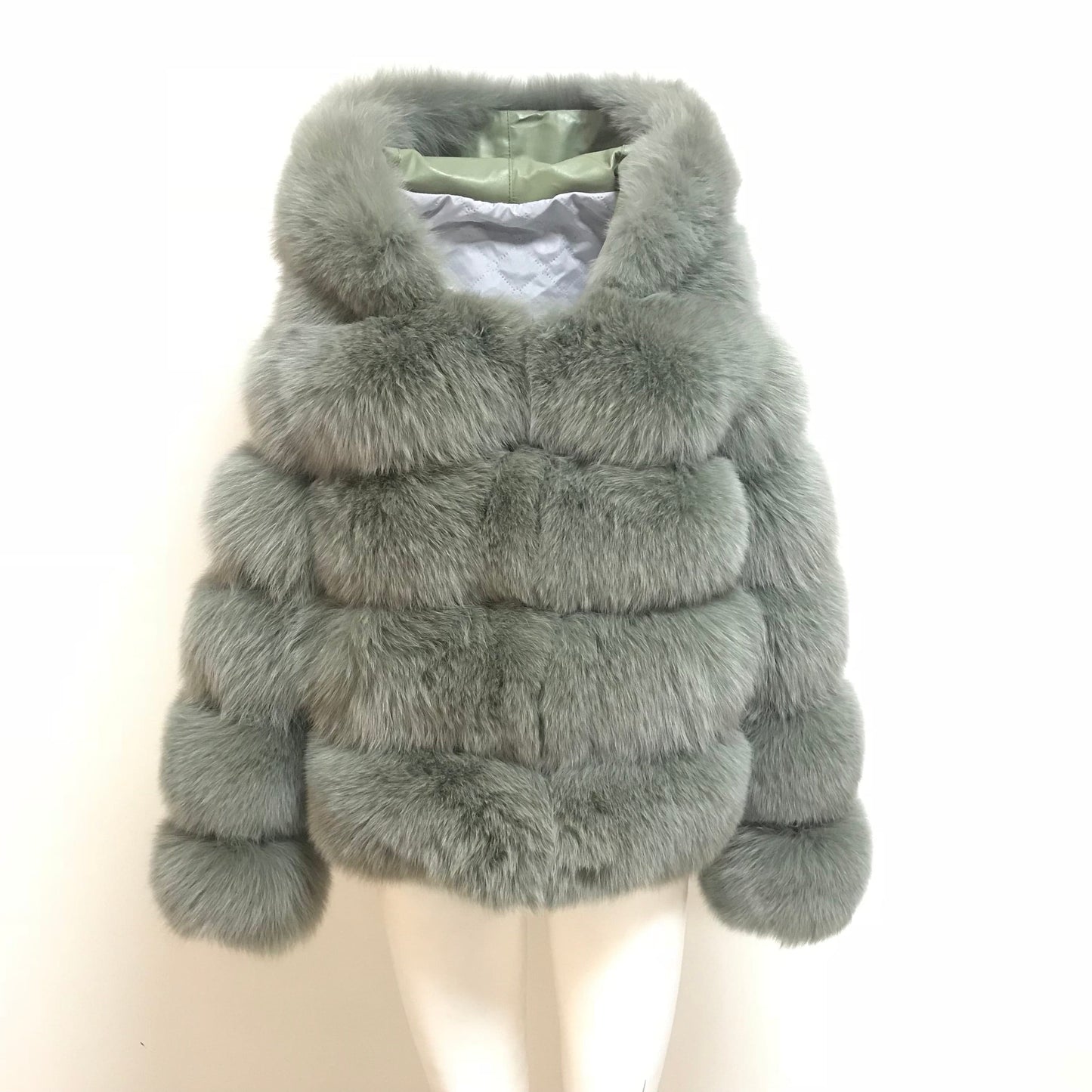 8 XL / light green QIUCHEN-QC8143  arrival thick fur coat real fox fur jacket with hood stand collar outfit hoodies plus size coats fo